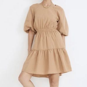 Madewell NWT Seersucker Puff-Sleeve Cutout Mini Dress sz XS in Khaki